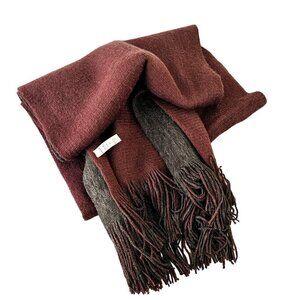 Garage Reversible Fringed Scarf Wrap Shawl Burgundy Gray Acrylic Oblong 78 X 17